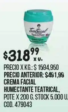 Crema facial humectante teatrical pote x 200 g