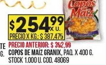 Coto Copos de maíz granix paq. x 400 g. oferta