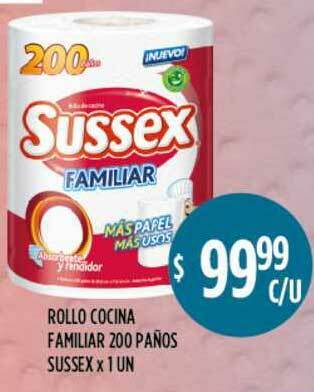 Supermercados Toledo Rollo Cocina Familiar 200 Paños Sussex x 1 un oferta