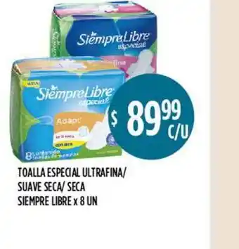 Supermercados Toledo Toalla Especial Ultrafina Suave Seca Seca Siempre Libre x 8 un oferta
