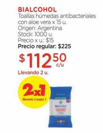 Farmacity Bialcohol toallas húmedas antibacteriales con aloe vera oferta