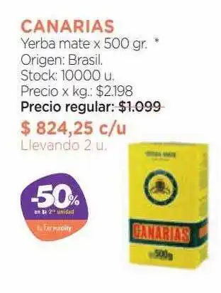 Farmacity Canarias yerba mate -50% en la 2da unidad oferta