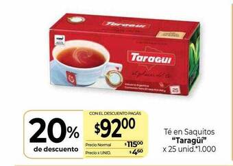 La Anonima Té en saquitos oferta