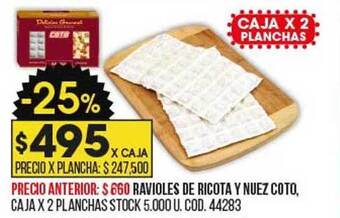 Coto Ravioles de ricota y nuez coto caja x 2 planchas oferta