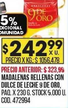 Coto Madalenas rellenas con dulce de leche 9 de oro oferta