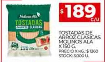 Supermercados DIA Tostadas De Arroz Clasicas Molinos Ala x 150g oferta