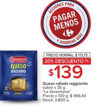 Carrefour Queso Rallado Reggianito Sobre x 35 g La Serenisima oferta