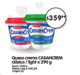 Supermercados Buenos Días Queso Crema Casancrem Clásico/ Light x 290 g oferta