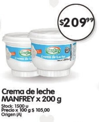 Supermercados Buenos Días Crema de Leche Manfrey x 200 g oferta