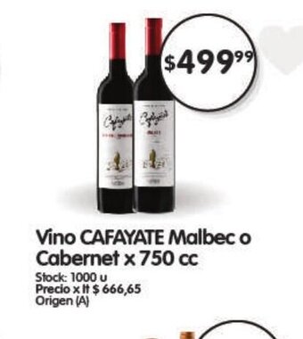 Supermercados Buenos Días Vino Cafayate Malbec o Cabernet x 750CC oferta