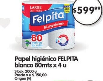 Supermercados Buenos Días Papel Higiénico Felpita Blanco 80mts x 4 u oferta