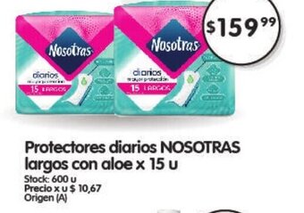 Supermercados Buenos Días Protectores Diarios Nosotras Largos con Aloe x 15 u oferta