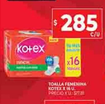 Supermercados DIA Toalla Femenina Kotex x 16u oferta