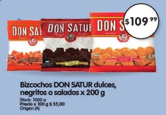 Supermercados Buenos Días Bizcochos Don Satur Dulces, Negritos o Salados x 200 g oferta