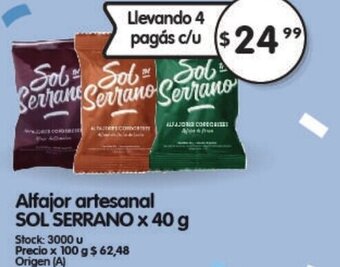 Supermercados Buenos Días Alfajor Artesanal Sol Serrano x 40 g oferta