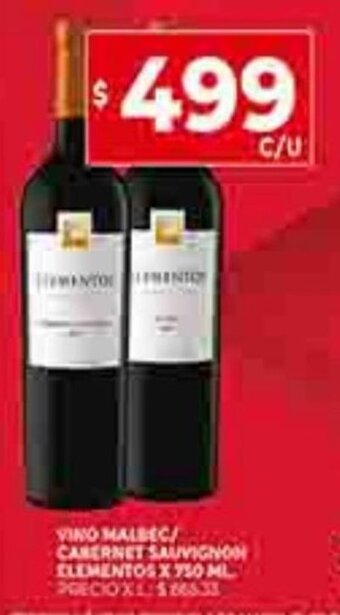 Supermercados DIA Vino Malbec / Cabernet Sauvignon Elementos x 750ml oferta