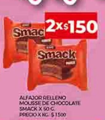 Supermercados DIA Alfajor Relleno Mousse de Chocolate Smack x 50g oferta