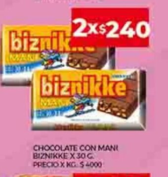 Supermercados DIA Chocolate Con Maní Biznikke x 30g oferta