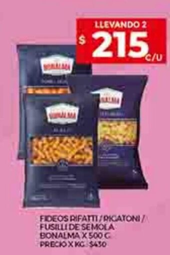 Supermercados DIA Fideos Rifati/Rigation/Susilli de Semola Bonalma x 500g oferta