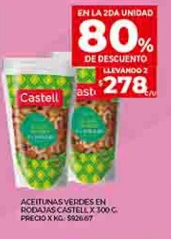 Supermercados DIA Aceitunas Verdes En Rodajas Castell x 300g oferta