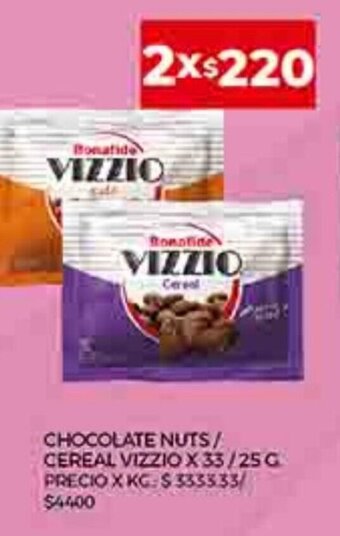 Supermercados DIA Chocolate Nuts / Cereal Vizzio x 33/25g oferta