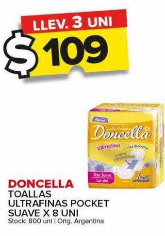 Carrefour Maxi Doncella toallas ultrafinas pocket suave x 8 oferta