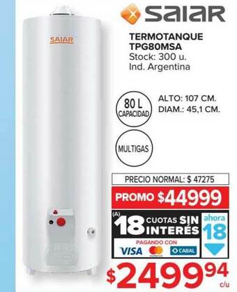 Carrefour Termotanque Tpg80msa Saiar oferta