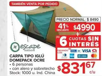 Carrefour Carpa Tipo Iglú Domepack Ocre Escape Outdoor oferta
