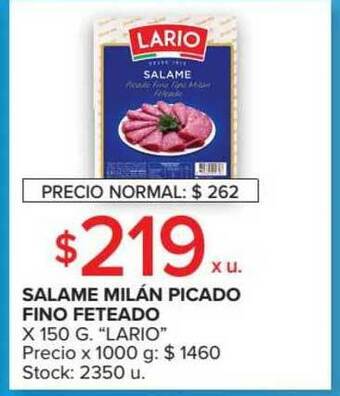 Carrefour Market Lario Salame Milán Picado Fino Feteado x 150g oferta