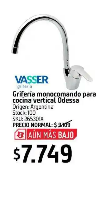 Vasser Grifería Monocomando Para Cocina Vertical Odessa