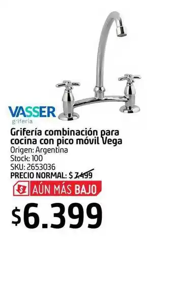 Sodimac Vasser Grifería Combinación Para Cocina Con Pico Móvil Vega oferta
