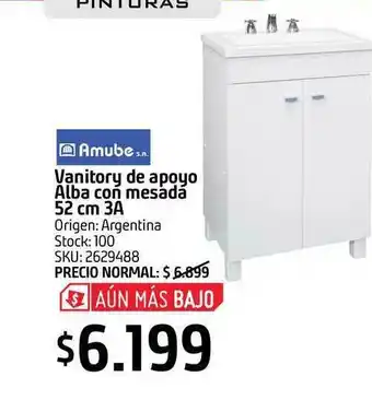 Sodimac Amube Vanitory De Apoyo Alba Con Mesada 52 Cm 3a oferta