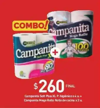 Anika Shop Campanita Soft Plus Xl P. Higiénico x 6u. + Campanita Mega Rollo Rollo De Cocina x 2u oferta