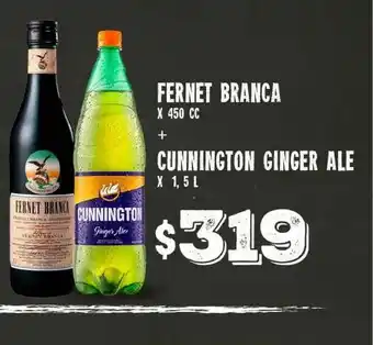 Supermercados Zeta Fernet Branca x 450cc + Cunnington Ginger Ale x 1,5L oferta