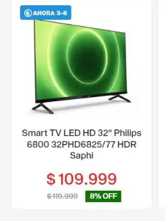 Garbarino Smart TV LED HD 32" Philips 6800 32PHD6825/77 HDR Saphi oferta