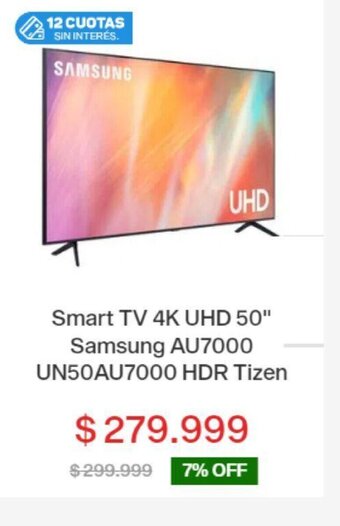 Garbarino Smart TV 4K UHD 50" Samsung AU7000 UN50AU7000 HDR Tizen oferta