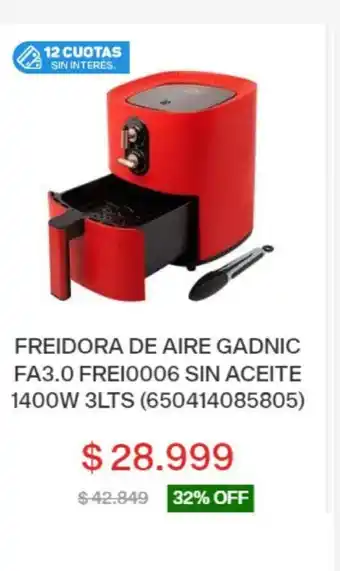 Garbarino Freidora de Aire Gadnic FA3.0 FREI0006 Sin Aceite 1400W 3LTS (650414085805) oferta