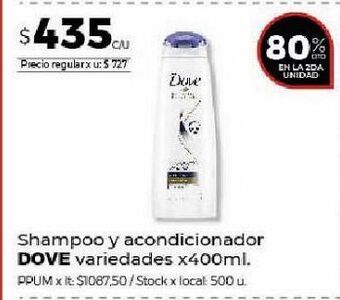 Disco Shampoo y acondicionador dove variedades x 400ml oferta