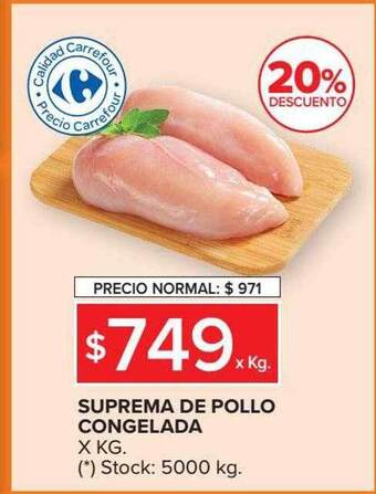 Carrefour Market Suprema de pollo congelada x kg 20% descuento oferta