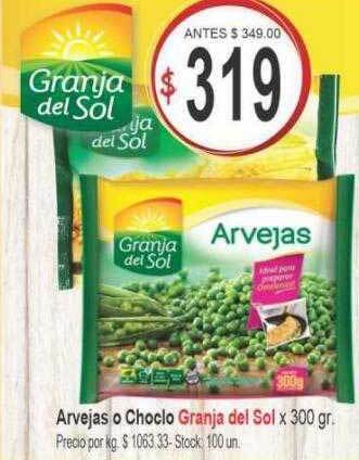 Supermercados Becerra Arvejas o choclo granja del sol oferta