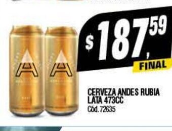 Supermercados Yaguar Cerveza Andes Rubia Lata 473CC oferta