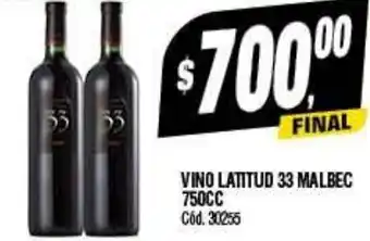 Supermercados Yaguar Vino Latitud 33 Malbec 750 CC oferta
