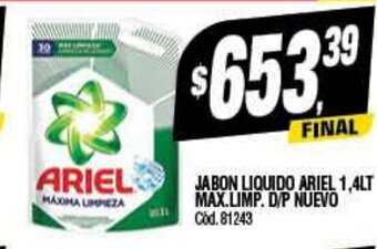 Supermercados Yaguar Jabon Liquido Ariel 1,4LT Max. Limp, D/P Nuevo oferta