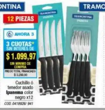 Rio Shop Deco Cuchillo ó tenedor asado ipanema color negro tramontina oferta