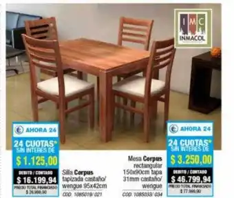 Rio Shop Deco Silla corpus tapizada castaño wengue 95x42cm mesa corpus rectangular 150x90cm tapa 31mm castaño wengue oferta
