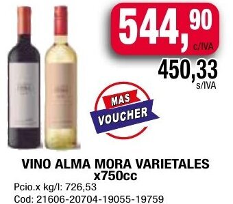 Maxiconsumo Vino Alma Mora Varietales x 750cc oferta