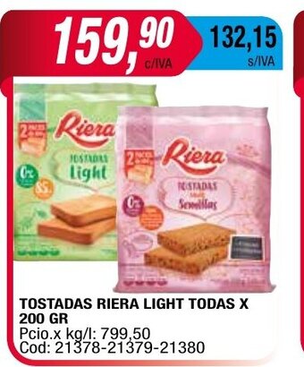 Maxiconsumo Tostadas Riera Light Todas x 200gr oferta