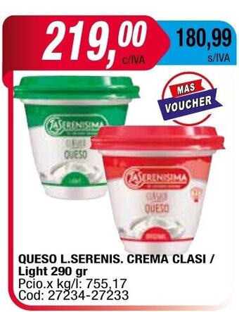 Maxiconsumo Queso L.Serenis. Crema Clasi/Light 290gr oferta