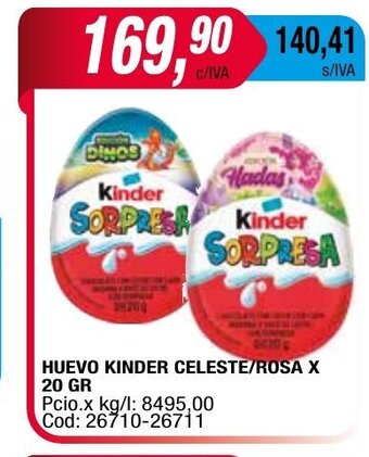 Maxiconsumo Huevo Kinder Celeste/Rosa x 20gr oferta