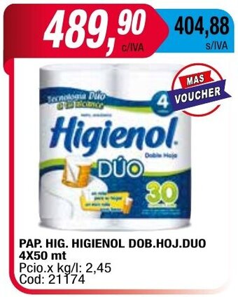 Maxiconsumo Pap. Hig. Higienol Dob. Hoj. Duo 4x50mt oferta